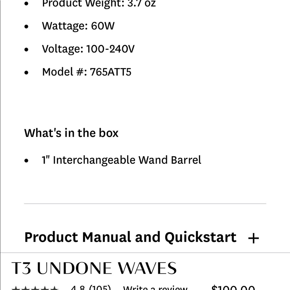 New in Box T3 Hair Curler, Undone Waves. 1 Inch Barrel Never opened. - Picture 14 of 15